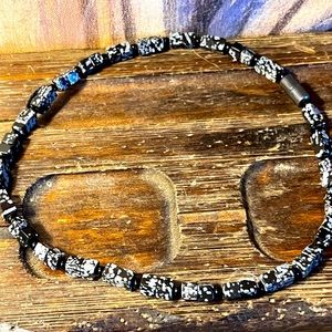 snowflake obsidian beaded choker necklace